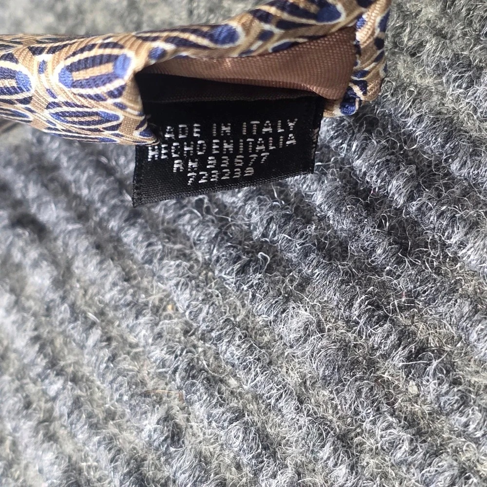 Stafford Executive Silk Tie Men's Tan Navy Blue Geometric Oval Made in Italy